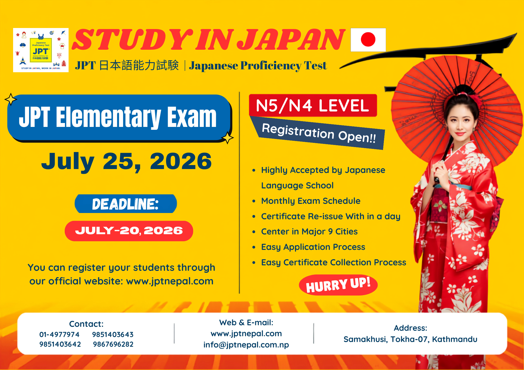 JPT Elementary Examination July-25-2026, Application.